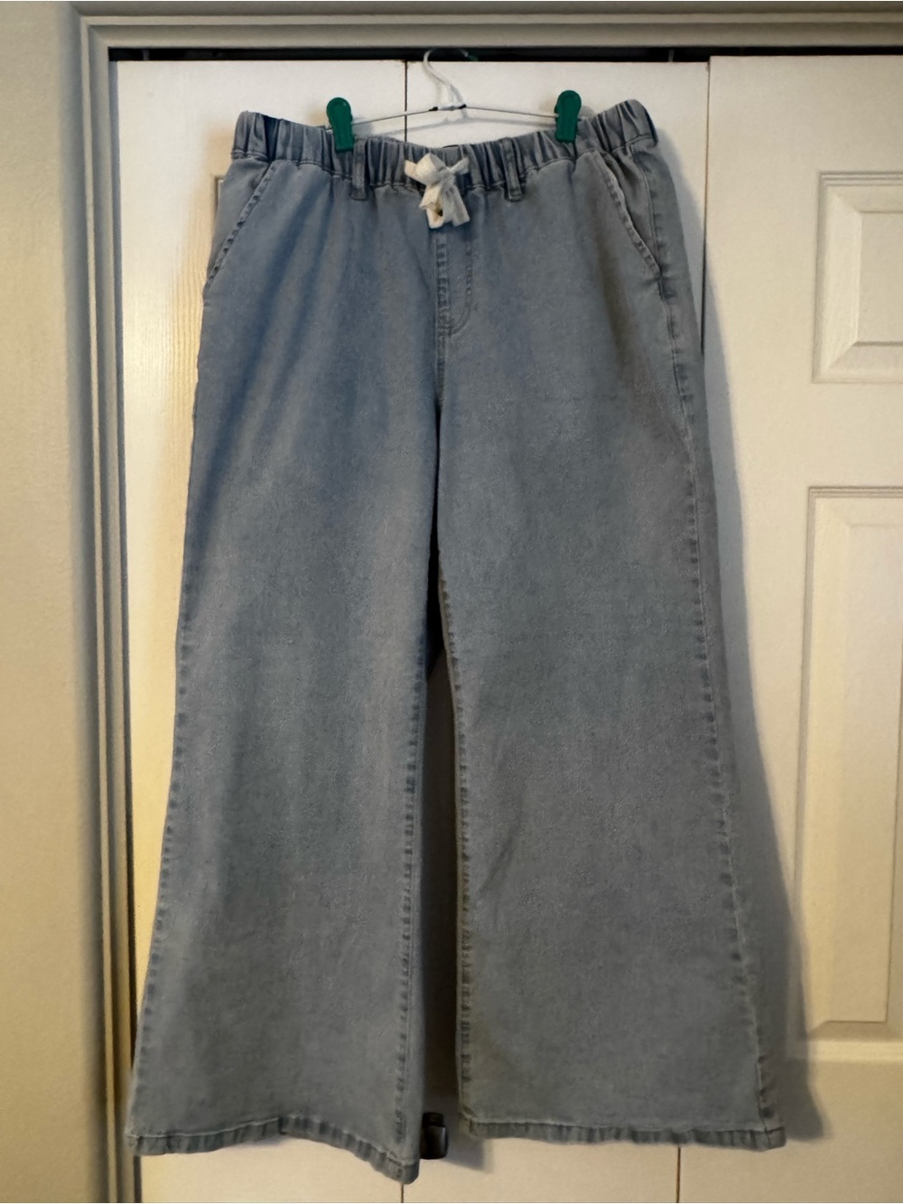 Women's Light Blue Wide-Leg Drawstring Jeans